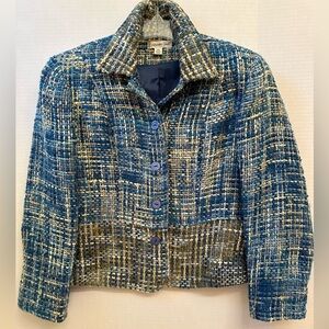 Coldwater Creek Blue Tweed Boucle Blazer Size 10P